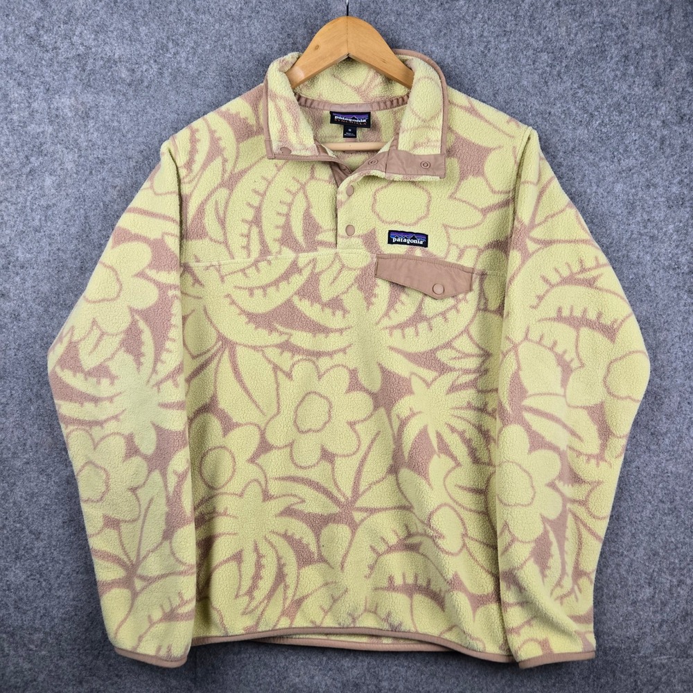 Patagonia Synchilla Snap-T Pullover Womens Medium Yellow Floral Fleece Jacket